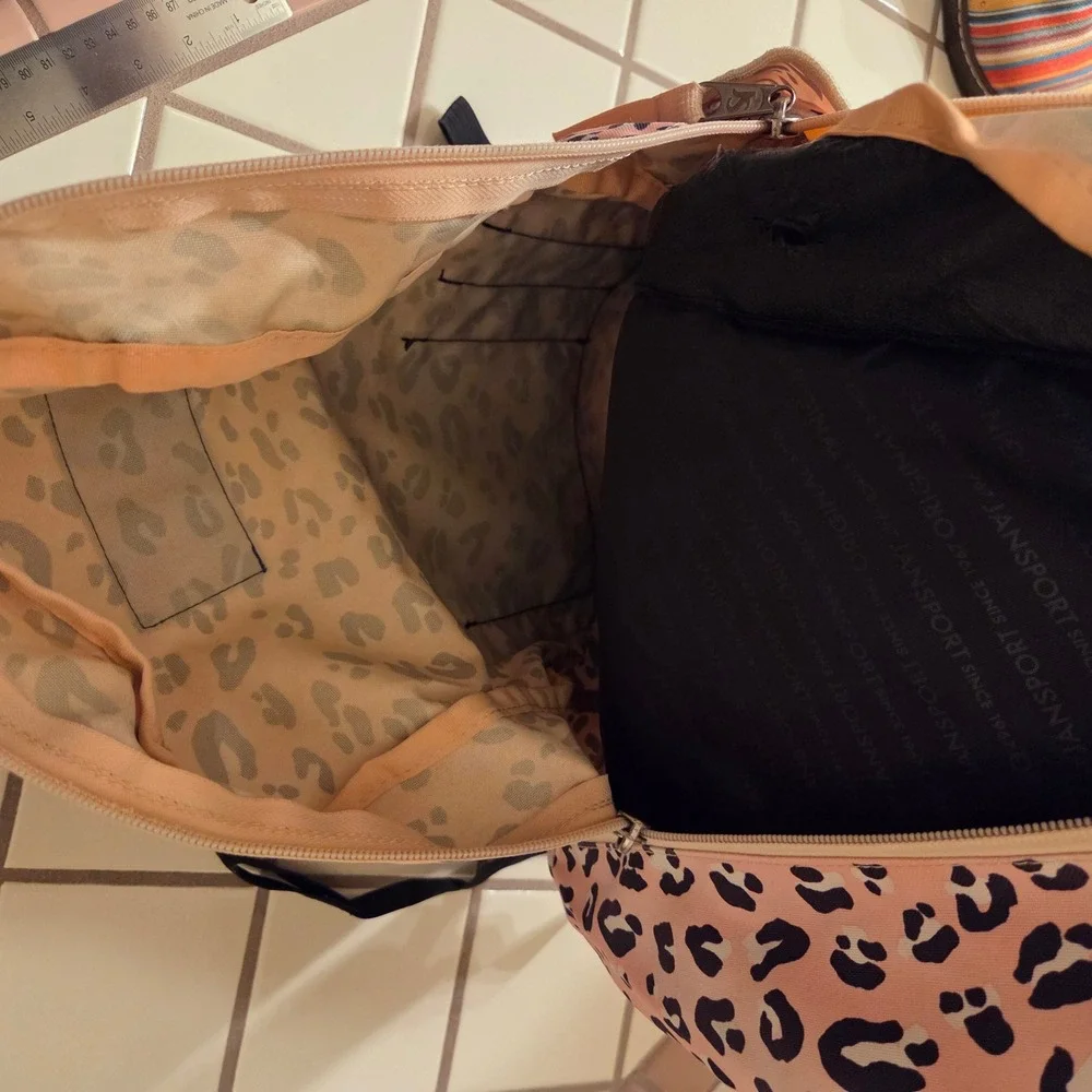 JanSport SuperBreak Pink Leopard Print Backpack School Bag Animal Print